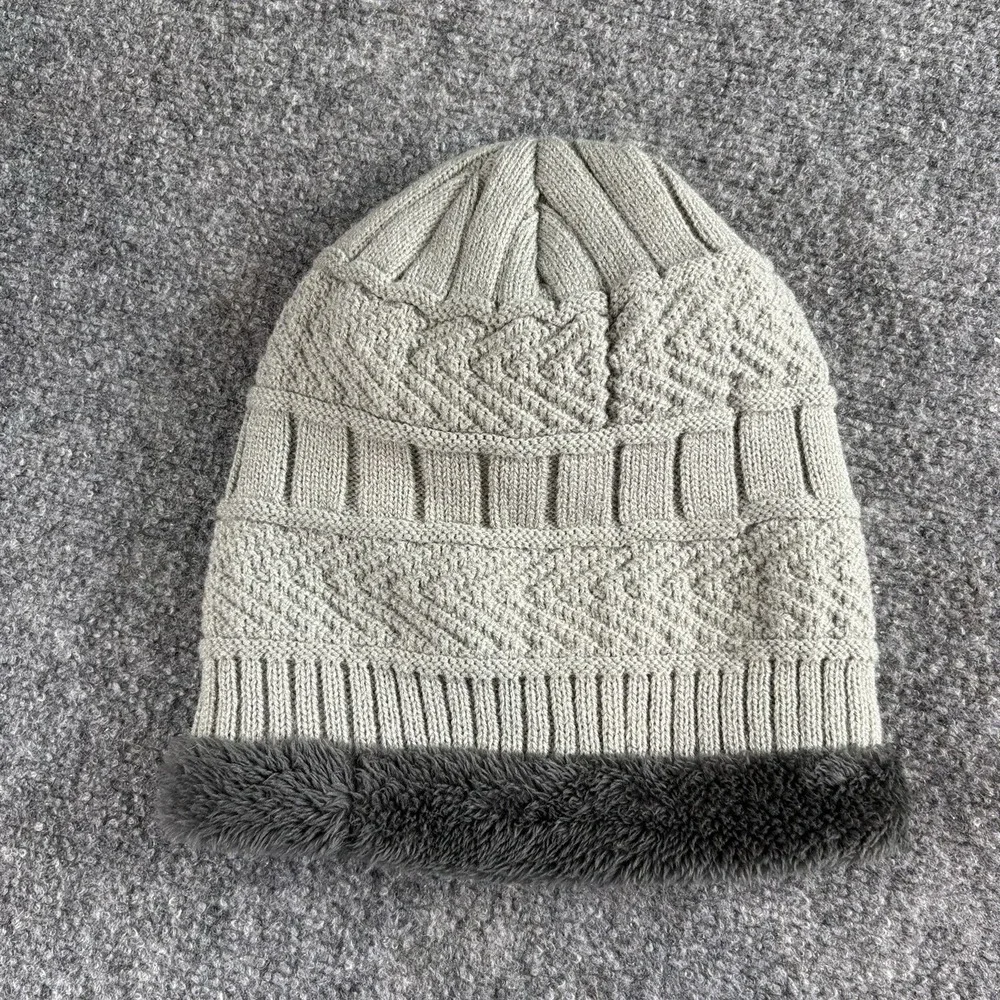 Hindawi Beanie Hat Gray Cable Knit Faux Fur Lined Thermal Winter Outdoor Ski